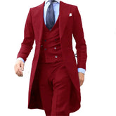 Royal Blue Long Tail Coat 3 Piece Gentleman Man Suits Male Fashion Groom Tuxedo for Wedding Prom Jacket Waistcoat with Pants